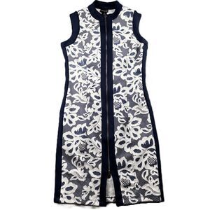 Kate and Lily Sleeveless Dress Double Zip Front Career Navy White Size 6 E173